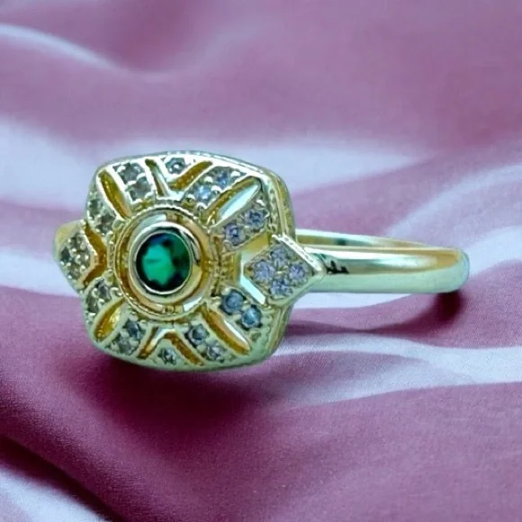 Art deco style emerald Gold and Green Ring - Picture 3 of 8